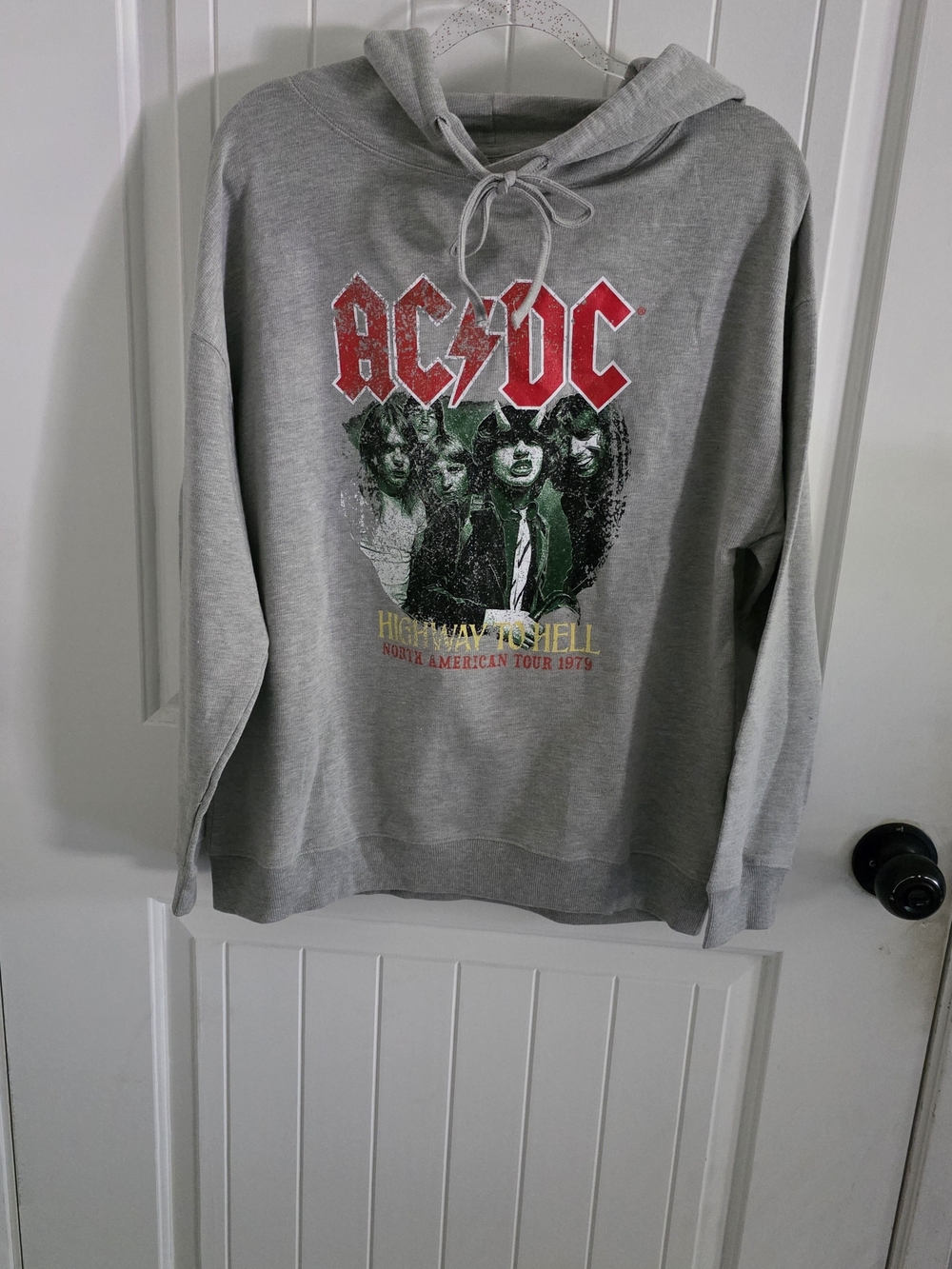 AC/DC Grey Hoodie with Red Logo and Green Band Graphic